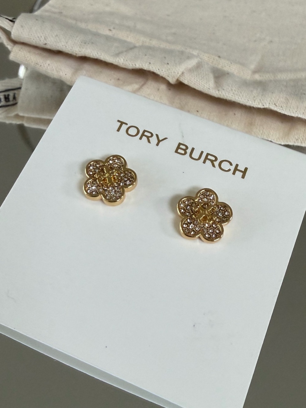 Tory Burch Kira Crystal Pave Flower Stud Earrings